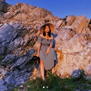 Off the Shoulder Midi Smock Dress